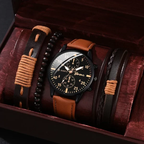 Luxury Brown Leather Watch Set